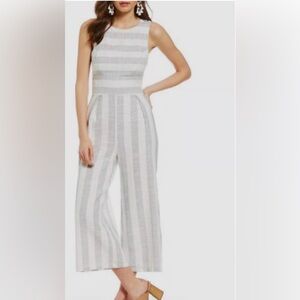 Sugarlips Gray and White Striped Jumpsuit Cotton and Linen Blend- Size Large